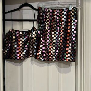 Pink Lily Multicolor Sequin Skirt Set